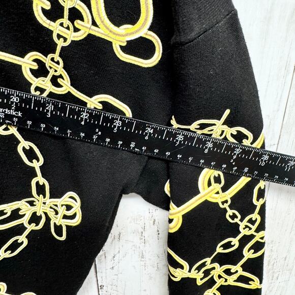 Zara Knit Sweater Women Size Small Black Gold Chain Printer Crewneck Long Sleeve - Picture 5 of 6